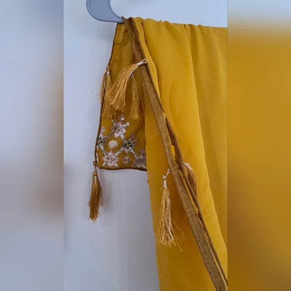 Yellow Sequined Embroidered Work Faux Georgette Fabric Flared Lehenga Choli - Picture 14 of 14